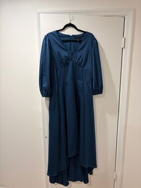 Aidan Mattox Deep Teal Long Sleeve V-Neck Maxi Dress